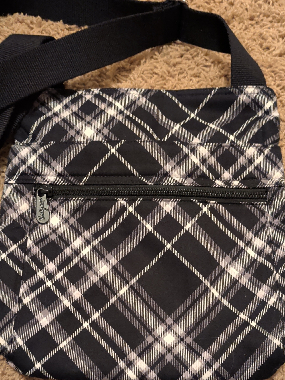 Thirty-One Black & White Plaid Crossbody Shoulder Bag